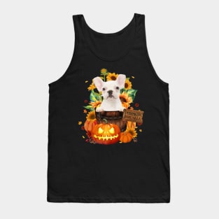 White Frech Bulldog Halloween Pumpkin Fall Bucket Tank Top